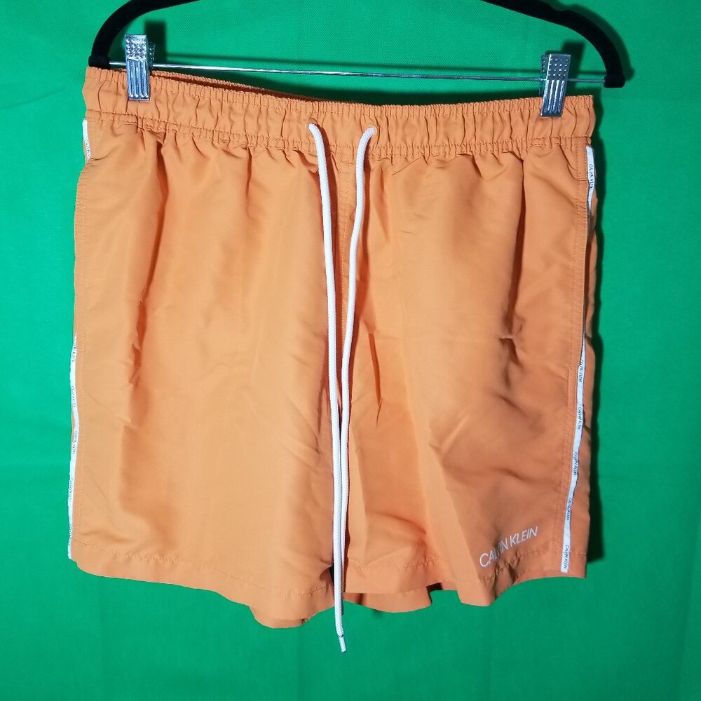 CALVIN KLEIN Mens Large Orange Swimwear Trunks Shorts Beach Retro Vacation Pool